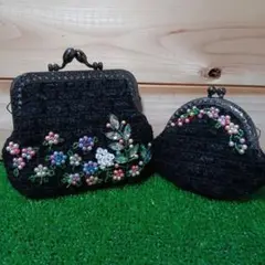 がま口ポーチハンドメイド❣️親子がま口財布❣️❣️ ビーズ刺繍☘️