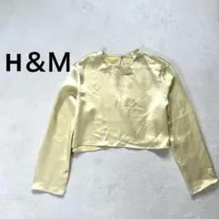 【エイチアンドエム】S サテン長袖クロップドシャツ イエロー　ショート丈