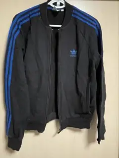 adidas ブラック/ブルー ジップアップジャケット