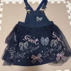 メゾピアノ　リボン刺繍 ネイビー ジャンバースカート