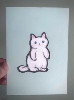 ブルーアイ白い猫のイラスト アート作品　手描き鉛筆画