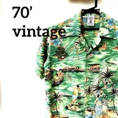 70'Skenningtonハワイアンプリント 総柄半袖アロハシャツ Ｍサイズ