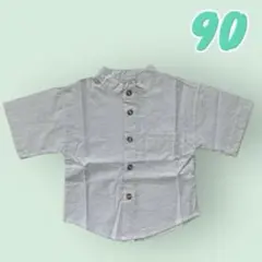 【新品未使用】ベビー服　キッズ　90 ノーカラーシャツ　ストライプ　ブルー