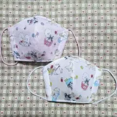 ハンドメイド、ワンちゃん柄の幼児用立体マスク、ピンク、白、2個セット