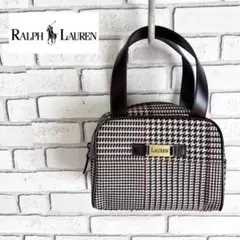 未使用★ラルフローレン グレンチェック柄 千鳥柄 金ロゴプレート ハンドバッグ