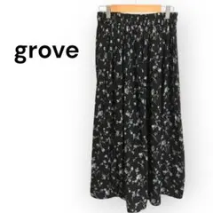 grove 花柄フレアスカート ブラック Lサイズ 春夏コーデに.