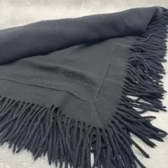 極美品✨エルメス カシミヤ混 ブランケット ひざ掛け ロゴ刺繍 ブラック