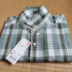 UNIQLO 半袖チェックシャツ M グリーン