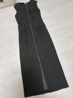 MURUA フロントジップナローワンピース　カーキ