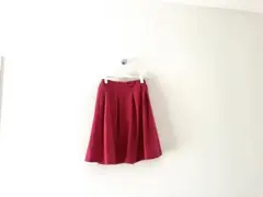 美品 3can4on 赤 リボンキュロット付　プリーツスカート 140