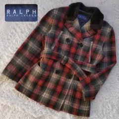 【RALPH LAUREN】オンブレチェック柄 ベルト付き 襟ボア Pコート