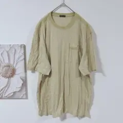 グリーンクラブGREEN CLUBS ストライプTシャツ 　ベージュイエロー系