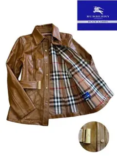 極美品 バーバリーブルーレーベル ノバチェック レザー ジャケット 38 M
