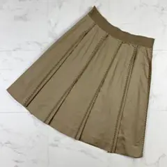 美品キャシャレル 部分刺繍レース プリーツフレアスカート 膝丈 36*HB354