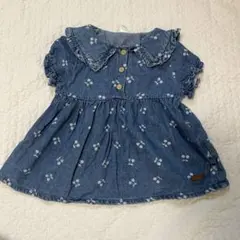 デニムフリル襟花柄シャツ 95センチ