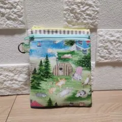 限定☆ユキエモン◇サウナフロック☆縦型ダブルファスナーポーチ ハンドメイド