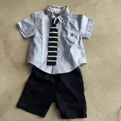 男の子　フォーマル　シャツ　ネクタイ　半袖　半ズボン　ストレッチ