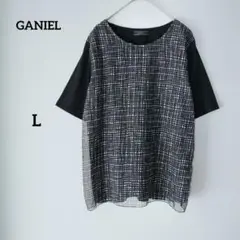GANIEL 半袖 カットソー Tシャツ チェック ブラック L ゆったり