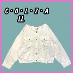 [C.O.L.Z.A] ノーカラー　デニムジャケット　オーバーバックりボタン　白