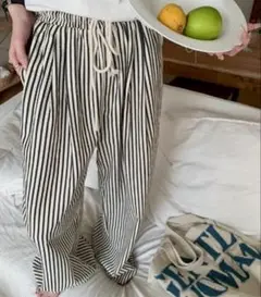 【sibra】ライクストライプセミワイドパンツ　M