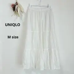 ユニクロ　UNIQLO ティアードロングスカート　ホワイト　M フレア　シフォン