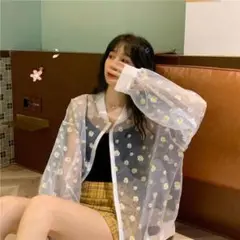 【残りわずか】レディース　ジップアップ　日よけ　花柄　シースルー　ホワイト
