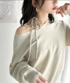 【mily bilet】　オフショル2WAYリボン紐付きニットプルオーバー
