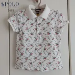 24SS／未使用／ポロラルフローレン 白襟 花柄 ポロシャツ 女の子 6 120