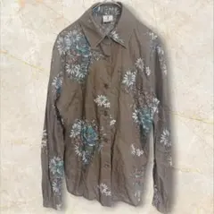 【チコテ　CHILOTE】コットンシャツ　花柄　前開き　薄手　日本製　ブラウン