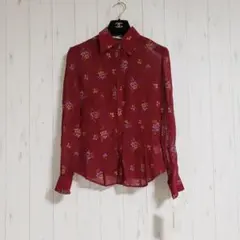 新品△Sophy Manasse△長袖シースルー花柄ボタンシャツ レッド2
