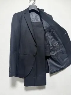 【美品】オンワード樫山 ビジネススーツ（ダークネイビー ヘリンボーン）