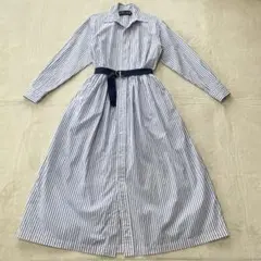【訳あり】ラルフローレン　シャツワンピース　ブルーストライプ　ベルト　洗える