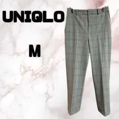 ユニクロ ▶ チェック柄スラックス M グレー 水色