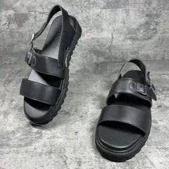 美品【エマクローズ】（M）シャークソールサンダル ダブルベルト ブラック