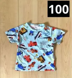 車プリント Tシャツ 水色 100cm