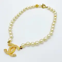 【希少】シャネル CHANEL パールネックレス ラインストーン ココマーク