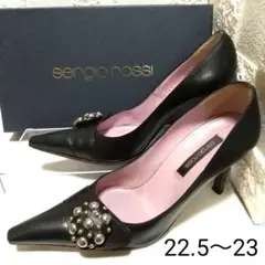 【高級】セルジオロッシ 35.5(約22.5~23) レザー メタル パンプス