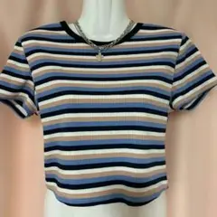 ストライプ リブ編み Tシャツ Mサイズ