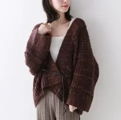 SLOBE IENA ベルト付きスラブニットカーデ マルチ ボルドー
