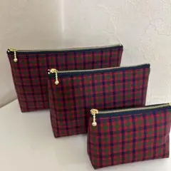 ファミリア風ポーチ３点セット　ファスナーネイビー