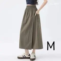 パンツ 巻き ロング ボトムス ボトム オリーブ M 巻きスカート風