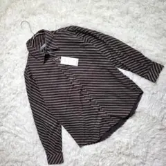 新品　ユーピーレノマ　シャツ　長袖　M　ストライプ　ブラウン　ダークパープル