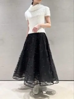 【美品】バリエーションチュールフレアスカート ブラック 36 セルフォード