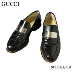 GUCCI グッチ プレート付 ローファー 革靴 サイス5 1/2 B ブラック