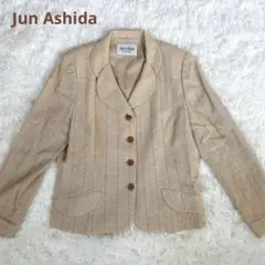 【美品】ジュンアシダ 近年 ツイード ベージュ ジャケット 13号 XL 大きめ