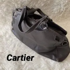 カルティエ ハンドバッグ レザー 茶系
