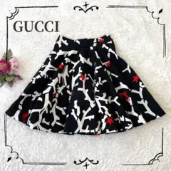 ✨【GUCCI】デザインスカート 珊瑚 ブラック レッド バルーン 36 S