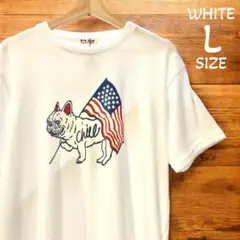 L【タグ付新品】フレンチブルドッグ パイル Tシャツ 半袖 星条旗 フレブル