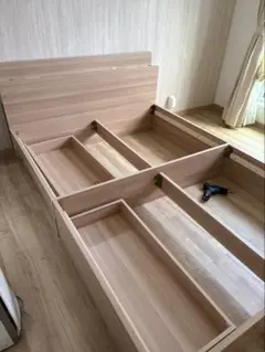 木製ダブルベッドフレーム 引き出し付き
