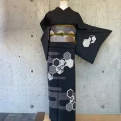 正絹 上質な訪問着 黒よりグレー 袷